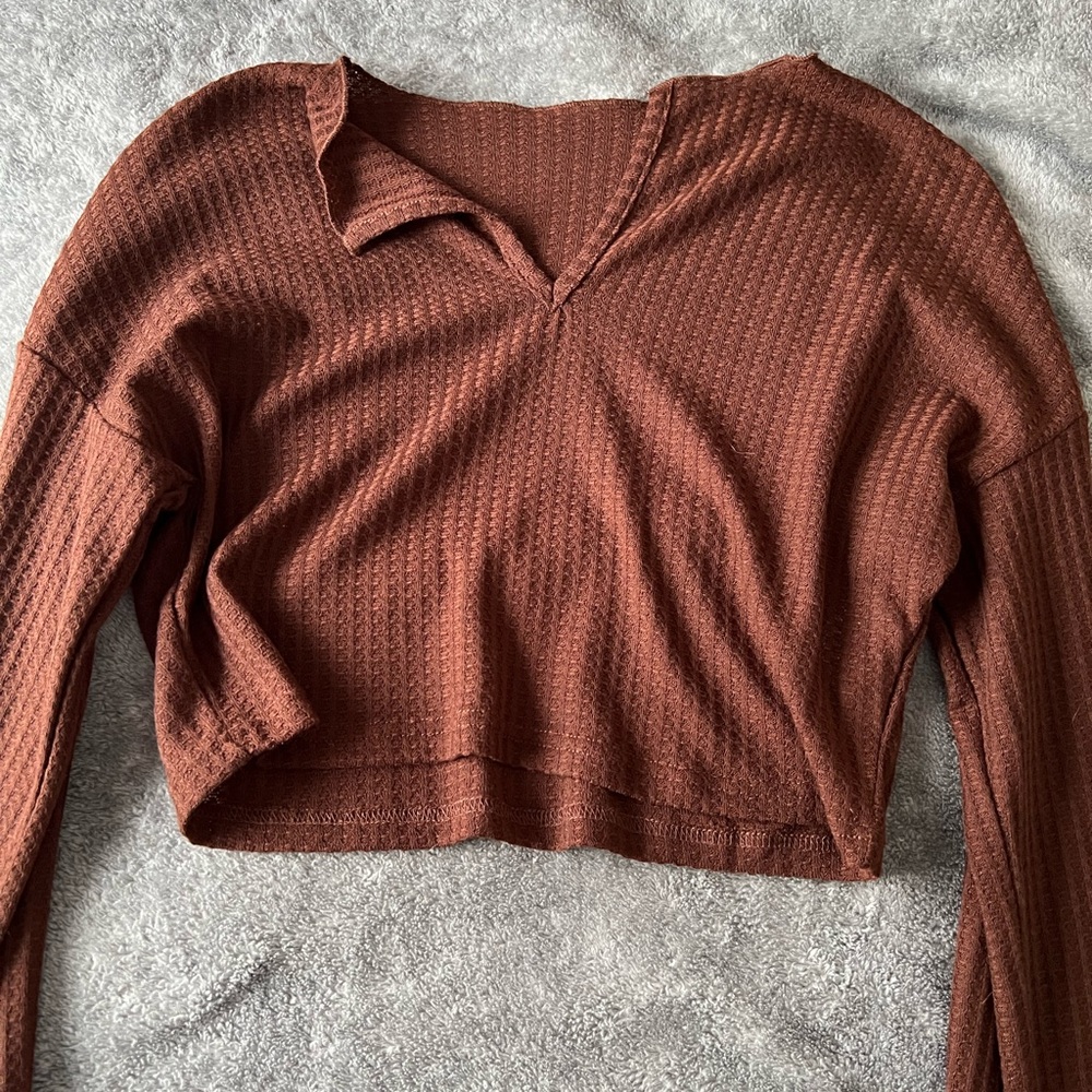 shein, brown crop long sleeve, size xs